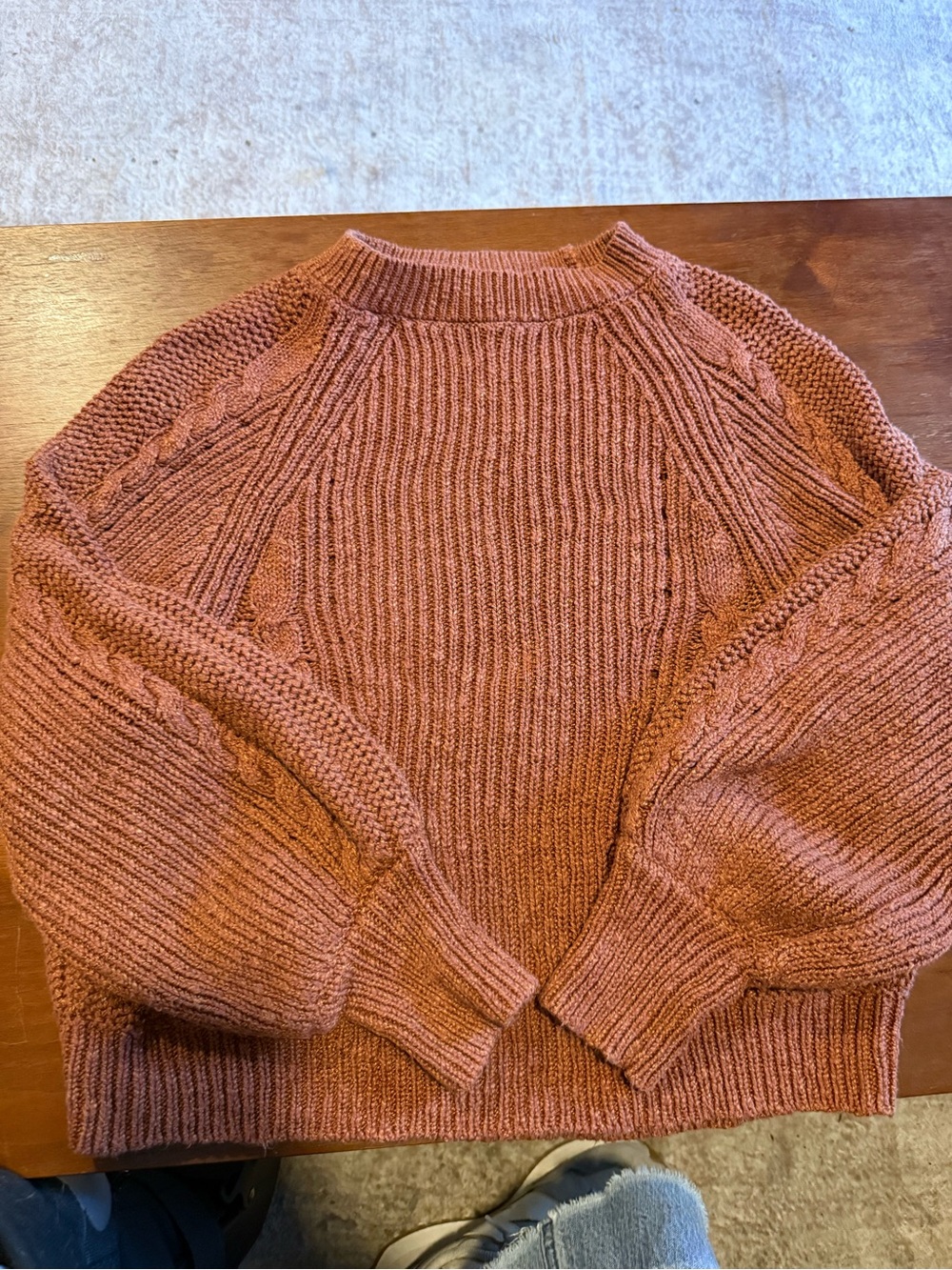American Eagle Outfitters Women's Rust Cable-Detail Crewneck Sweater Size Medium